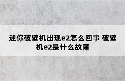 迷你破壁机出现e2怎么回事 破壁机e2是什么故障